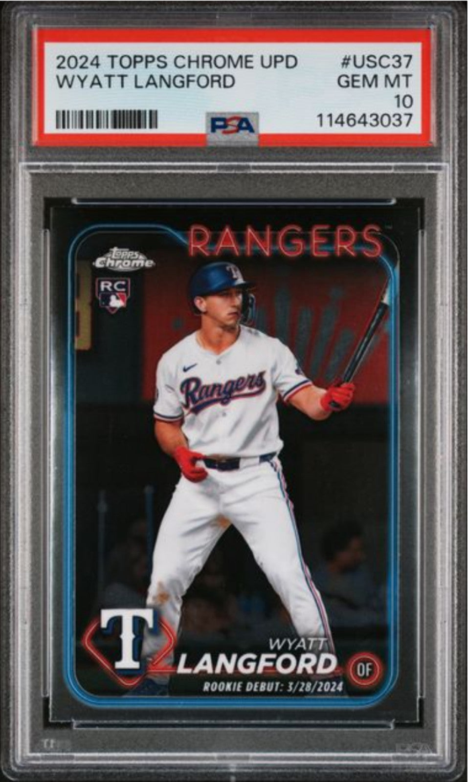 Graded 2024 Topps Chrome UPD Wyatt Langford #USC37 Rookie Baseball Card PSA 10