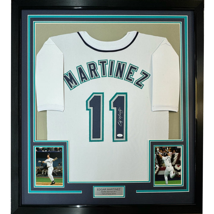 Framed Autographed/Signed Edgar Martinez 35x39 Seattle White Jersey JSA COA