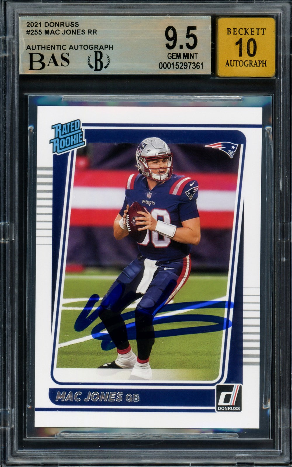 Mac Jones Signed 2021 Donruss Rated RC 255 Patriots BGS 9.5 Auto GM 10 Beckett