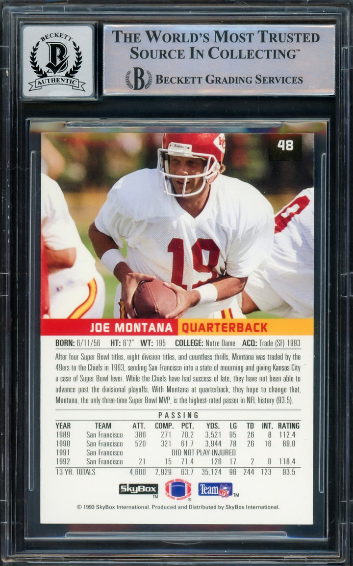 Joe Montana Signed 1993 Skybox Premium Card 48 49ers Auto GM 10 Beckett