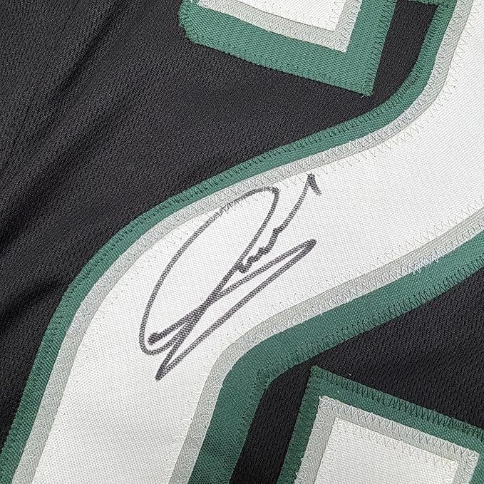 Framed Autographed Andrew Mukuba 35x39 Philadelphia Black Pro Cut Jersey JSA COA