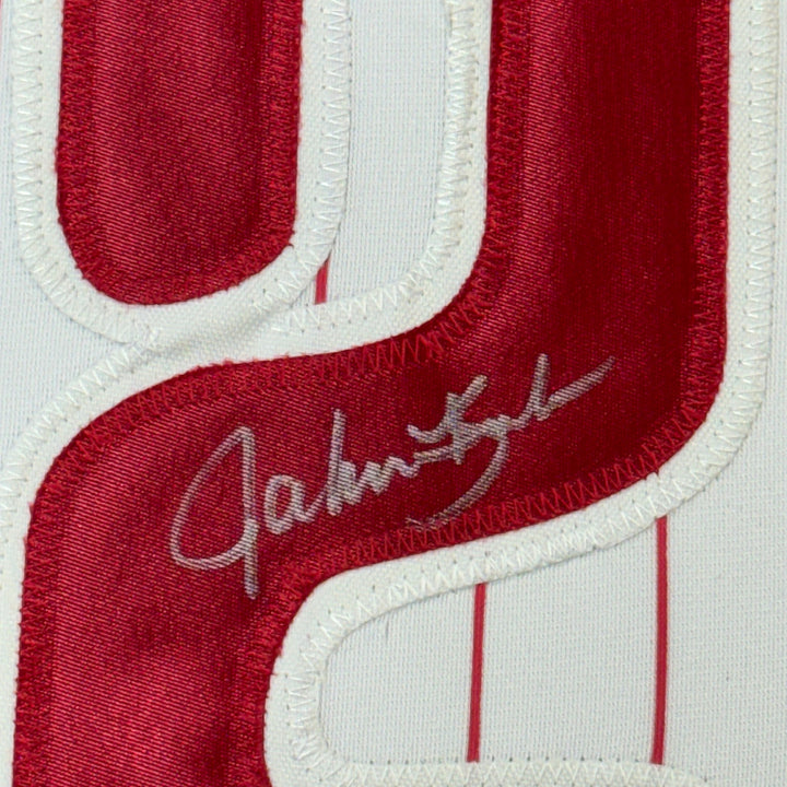 FRAMED Autographed/Signed JOHN KRUK 33x42 Philadelphia Pinstripe Jersey JSA COA