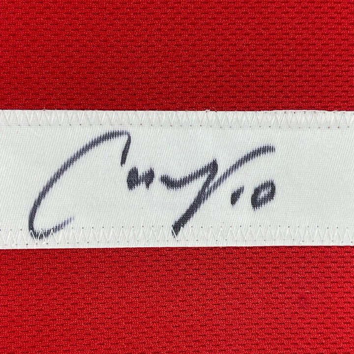 FRAMED Autographed/Signed CARLI LLOYD 33x42 Red Team USA Jersey JSA COA