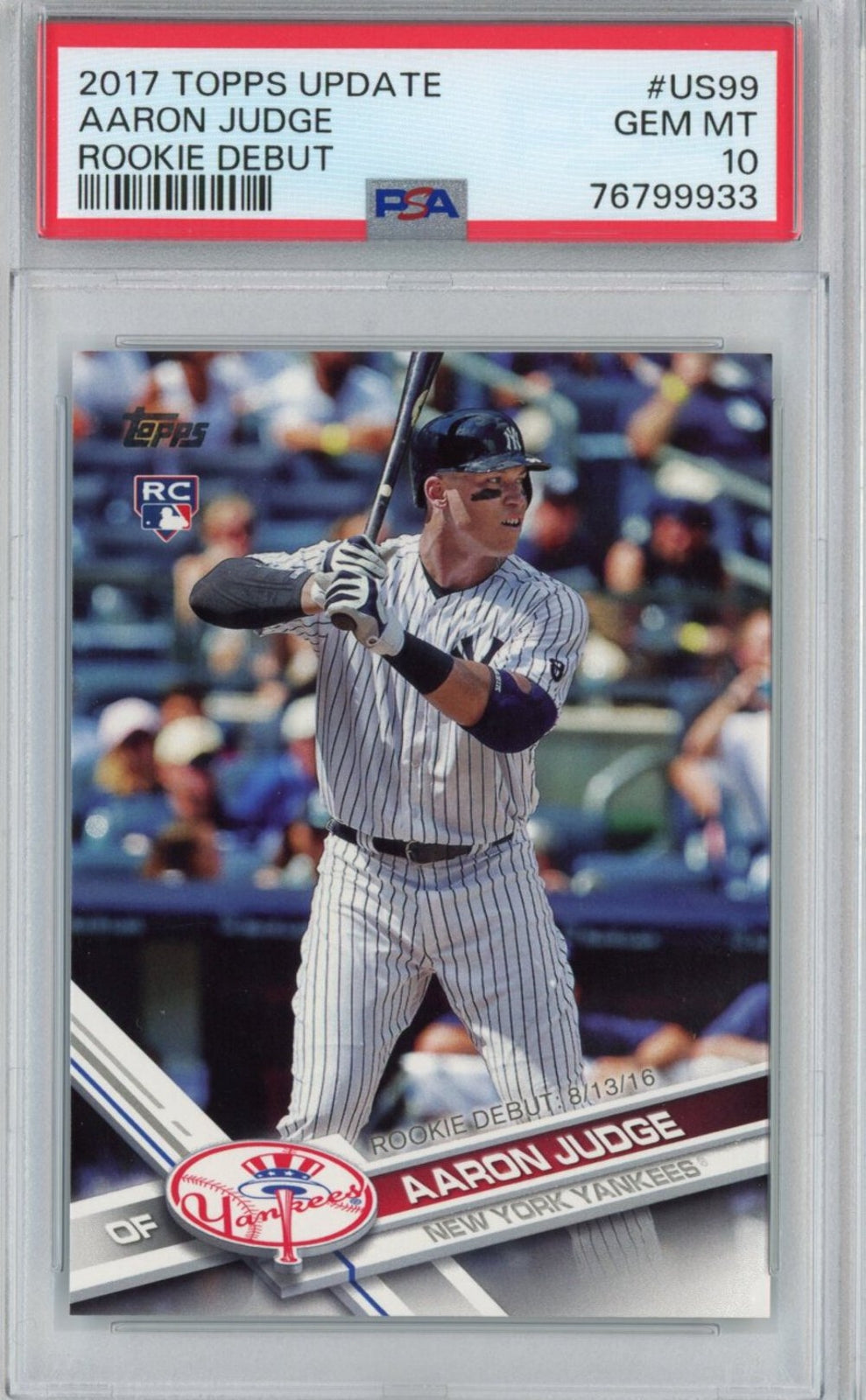 Graded 2017 Topps Update Aaron Judge #US99 Rookie Debut RC Card PSA 10 Gem Mint