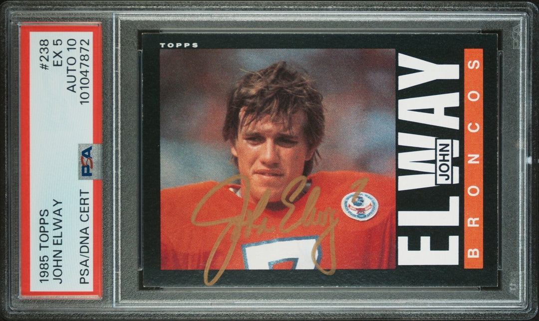 John Elway signed 1985 Topps On Card Auto #238- PSA Graded 5 EX/Auto 10 Broncos