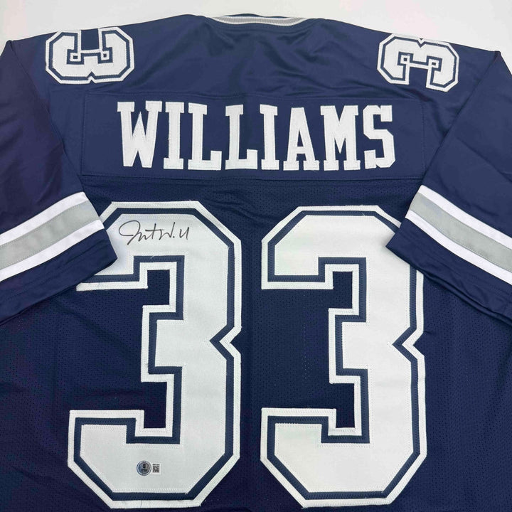 Autographed/Signed Javonte Williams Dallas Blue Jersey Beckett BAS COA