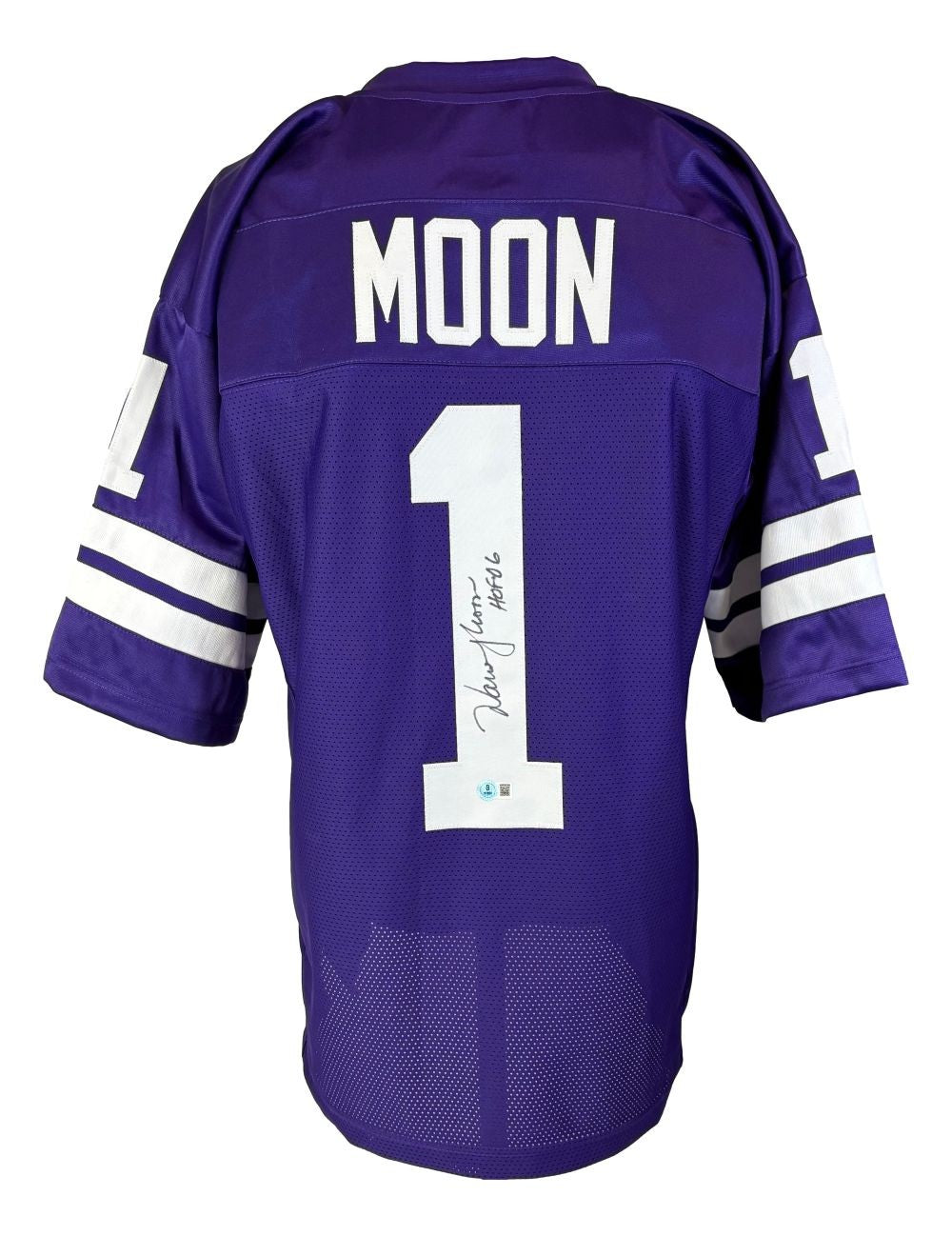 Warren Moon Washington Signed Purple Football Jersey HOF 06 Inscribed BAS