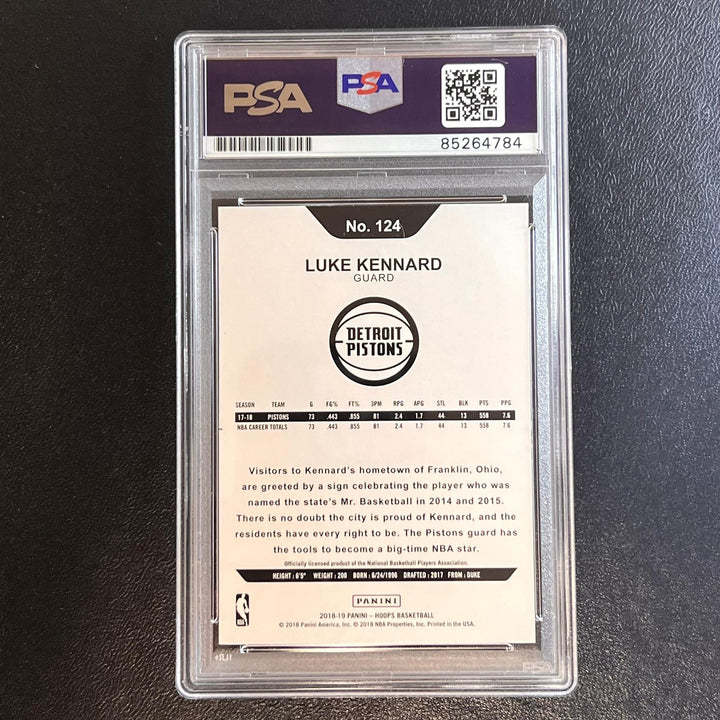 2018-19 NBA Hoops #124 Luke Kennard Signed Detroit Pistons Card AUTO PSA Slabbed