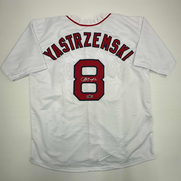 Facsimile Autographed Carl Yastrzemski Boston White Reprint Jersey Size Men's XL