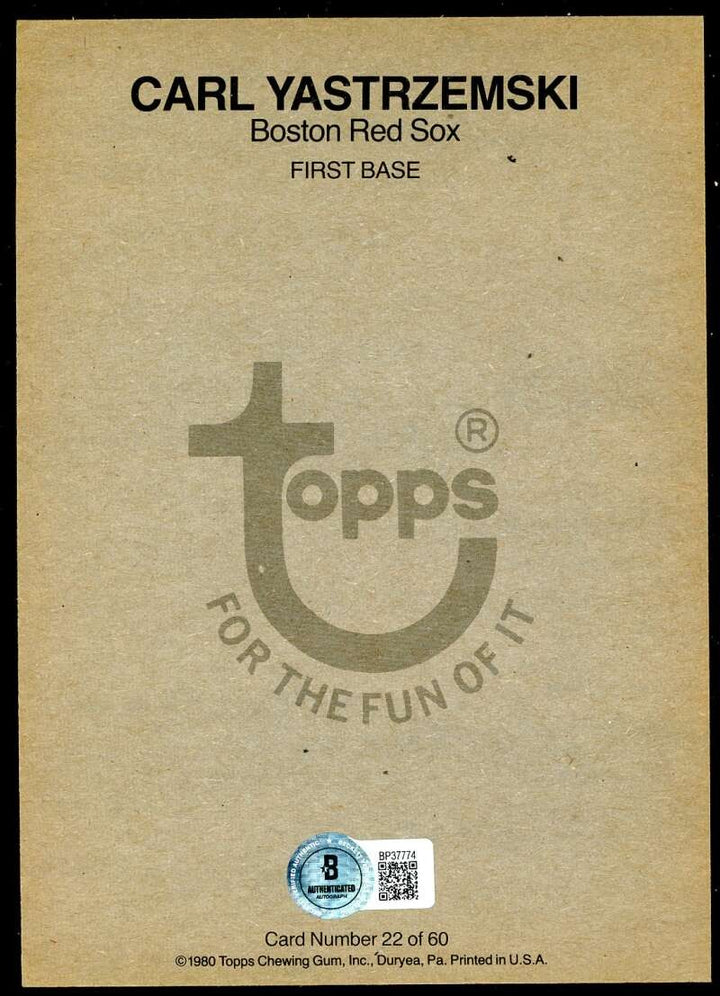 Carl Yastrzemski Beckett BAS Signed 1980 Topps Super Autograph