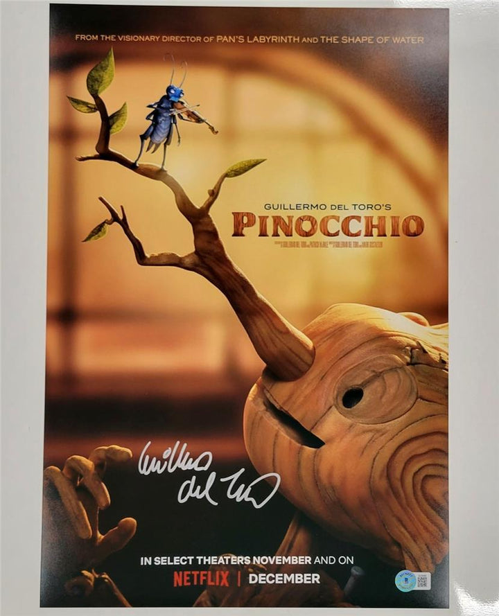 Guillermo del Toro signed Pinocchio 12x18 photo poster autograph (C) Beckett BAS