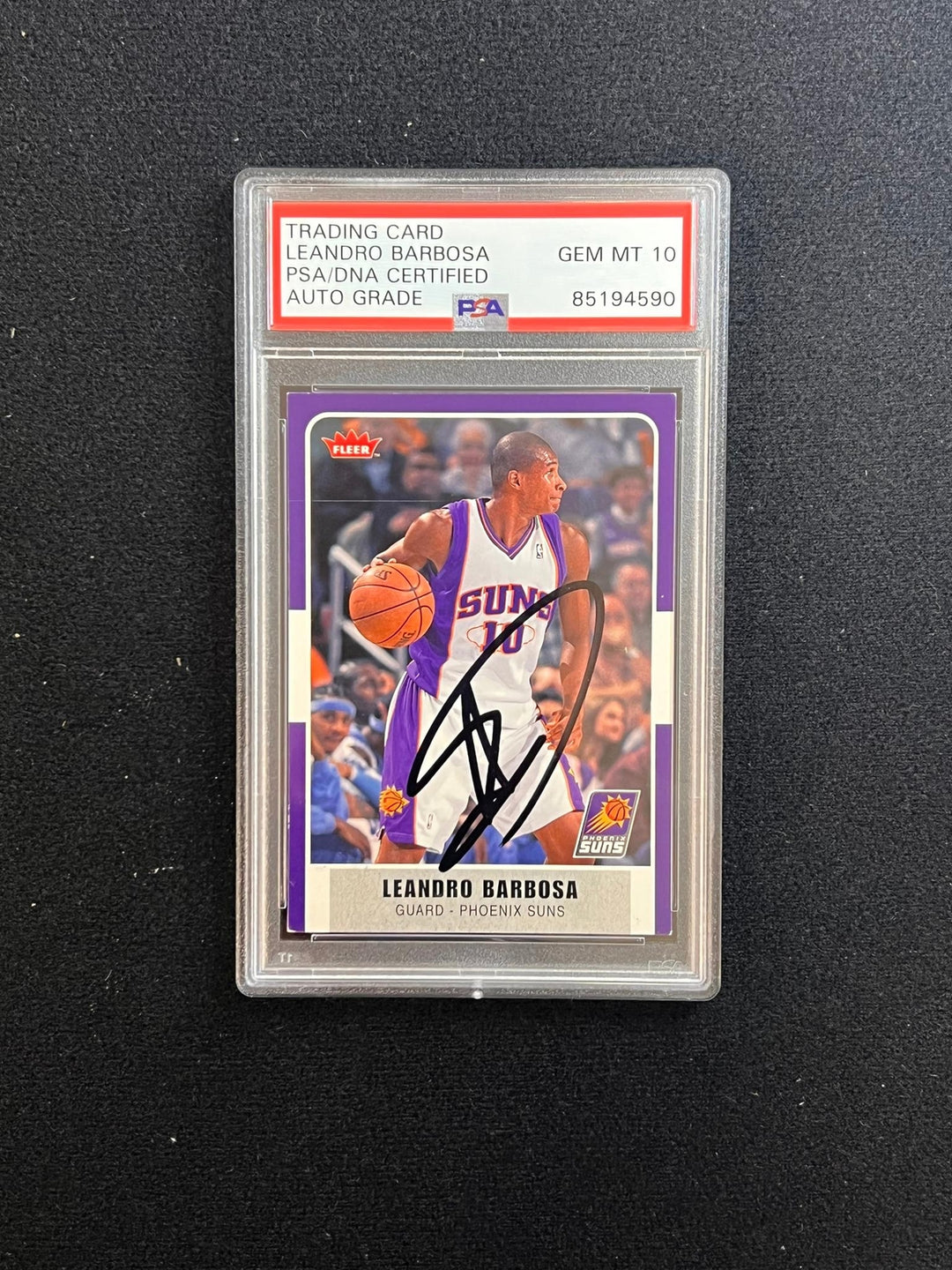 2007-08 Fleer #187 Leandro Barbosa Signed Card AUTO 10 PSA Slabbed Suns