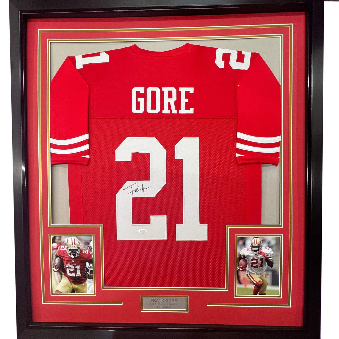 FRAMED Autographed/Signed FRANK GORE 33x42 San Francisco Red Jersey JSA COA Auto