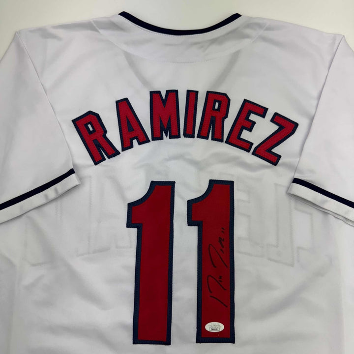 Autographed/Signed JOSE RAMIREZ Cleveland White Jersey Beckett BAS COA