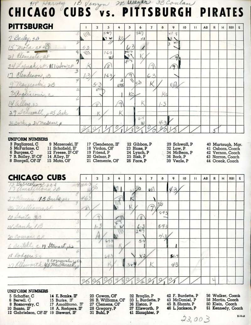 Ernie Banks Day JSA Signed 1964 Chicago Cubs Program vs Pirates W/ Pin Autograph