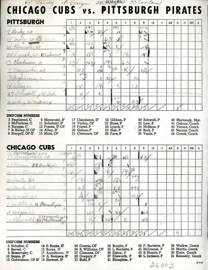 Ernie Banks Day JSA Signed 1964 Chicago Cubs Program vs Pirates W/ Pin Autograph