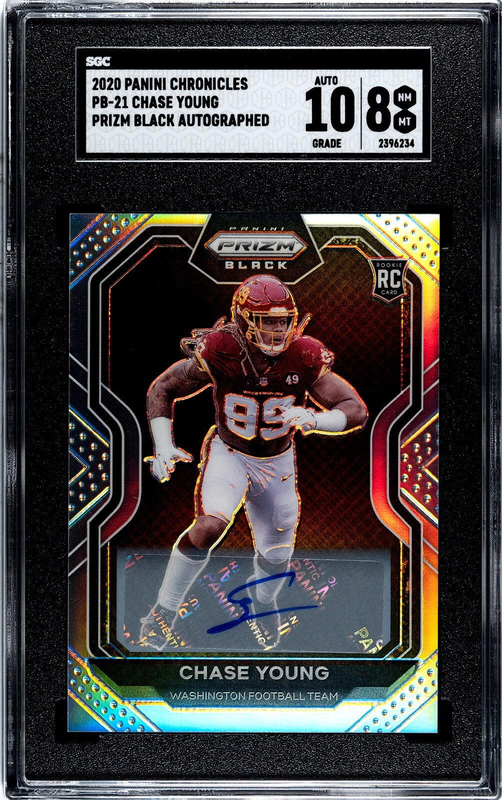 Chase Young signed 2020 Chronicles Prizm Black Auto Card- SGC Graded 8 NM-MT/10