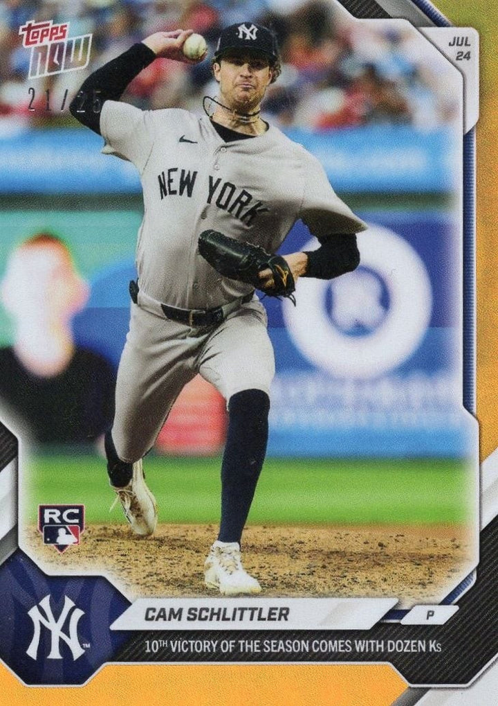 2026 Topps Now Cam Schlittler #483 Orange Foil /25 Rookie RC Baseball Card