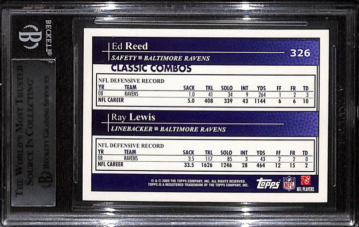 Ray Lewis Ed Reed Autographed 2009 Topps #236 Trading Card Beckett 43954