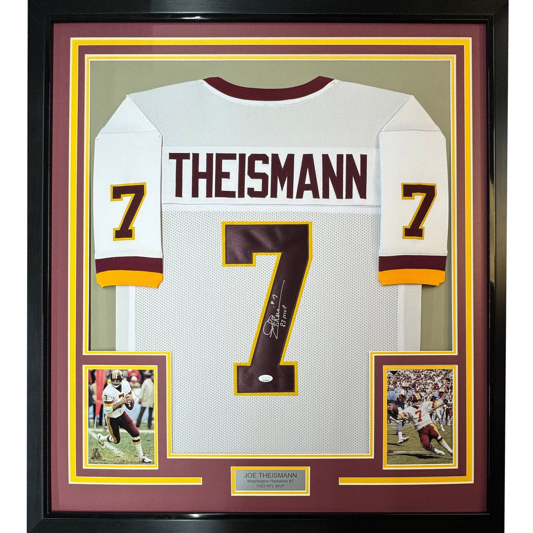 FRAMED Autographed/Signed JOE THEISMANN 33x42 83 MVP White Jersey BAS COA