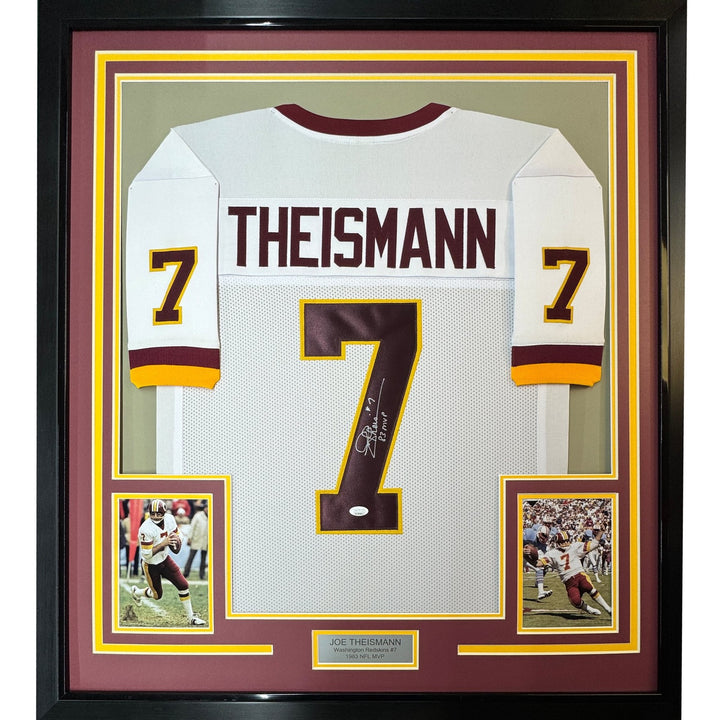 FRAMED Autographed/Signed JOE THEISMANN 33x42 83 MVP White Jersey BAS COA