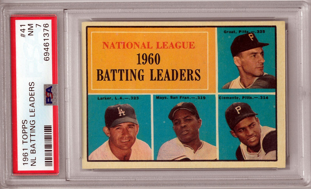1961 Topps NL Batting Leaders Card #41- PSA Graded 7 NM (MaysClemente/Groat)