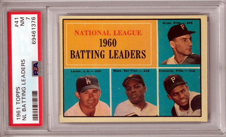 1961 Topps NL Batting Leaders Card #41- PSA Graded 7 NM (MaysClemente/Groat)