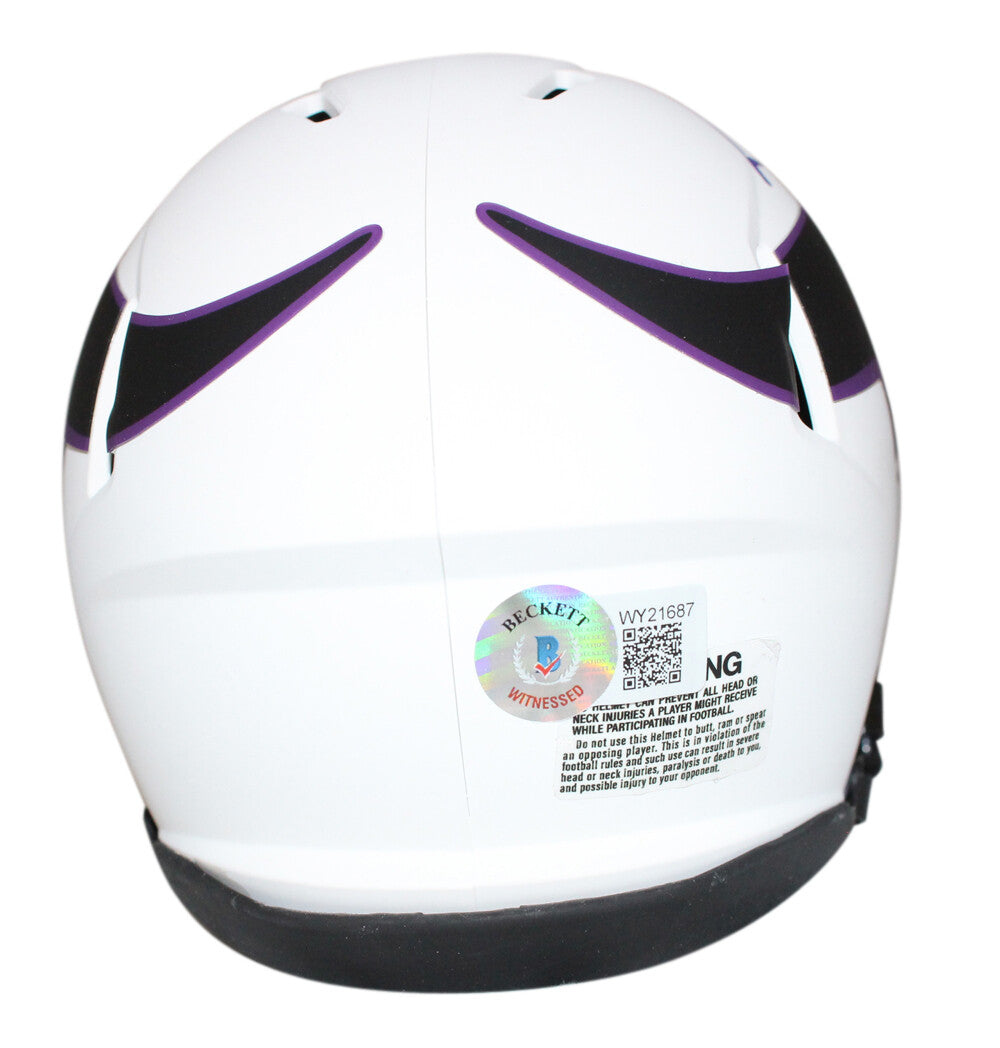 Cris Carter Autographed Minnesota Vikings Mini Helmet Lunar Beckett 40635