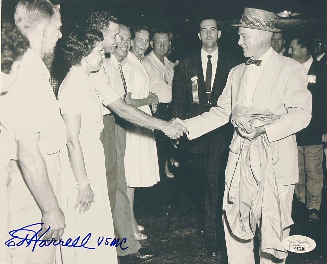 Sgt. Edgar Harrell signed WWII USS Indianapolis Survivor 8x10 Photo USMC- JSA