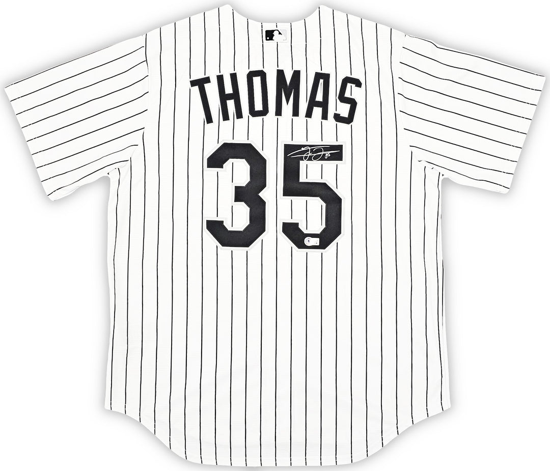 White Sox Frank Thomas Signed White Pinstripes Nike Jersey Size L Beckett Wit