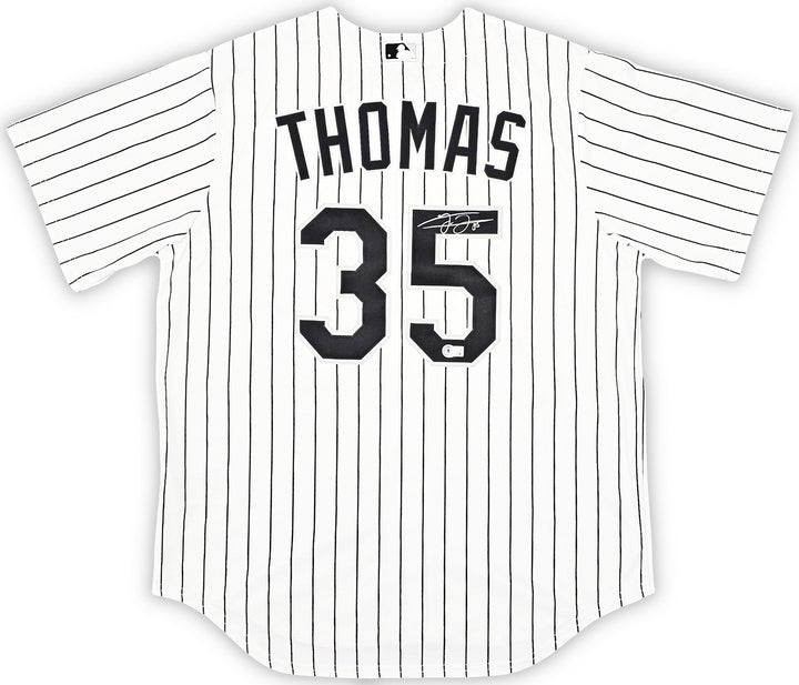 White Sox Frank Thomas Signed White Pinstripes Nike Jersey Size L Beckett Wit