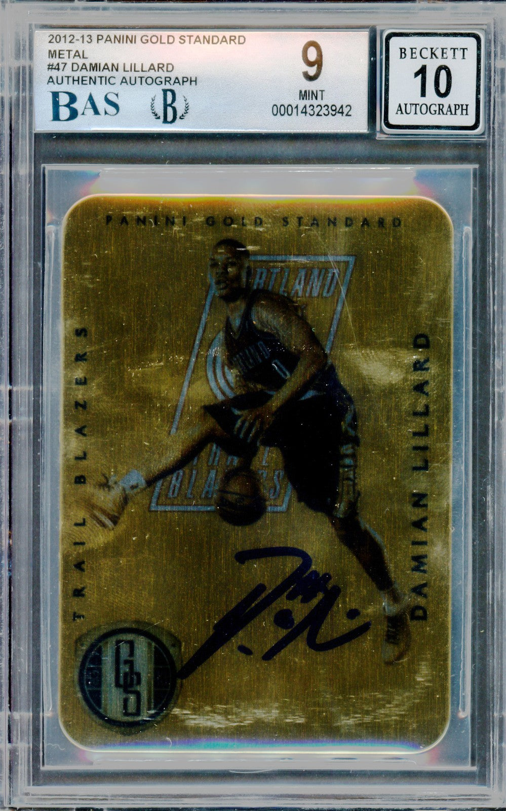 Damian Lillard Signed 2012-13 Panini Gold Standard Metal RC BGS 9 Sig 10 Beckett