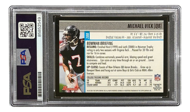 Michael Vick Signed 2001 Bowman #200 Atlanta Falcons Rookie Card PSA/DNA