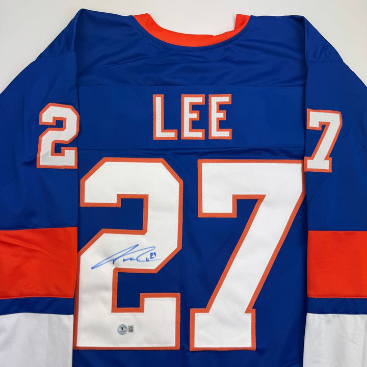 Autographed/Signed Anders Lee New York Blue Hockey Jersey Beckett BAS COA