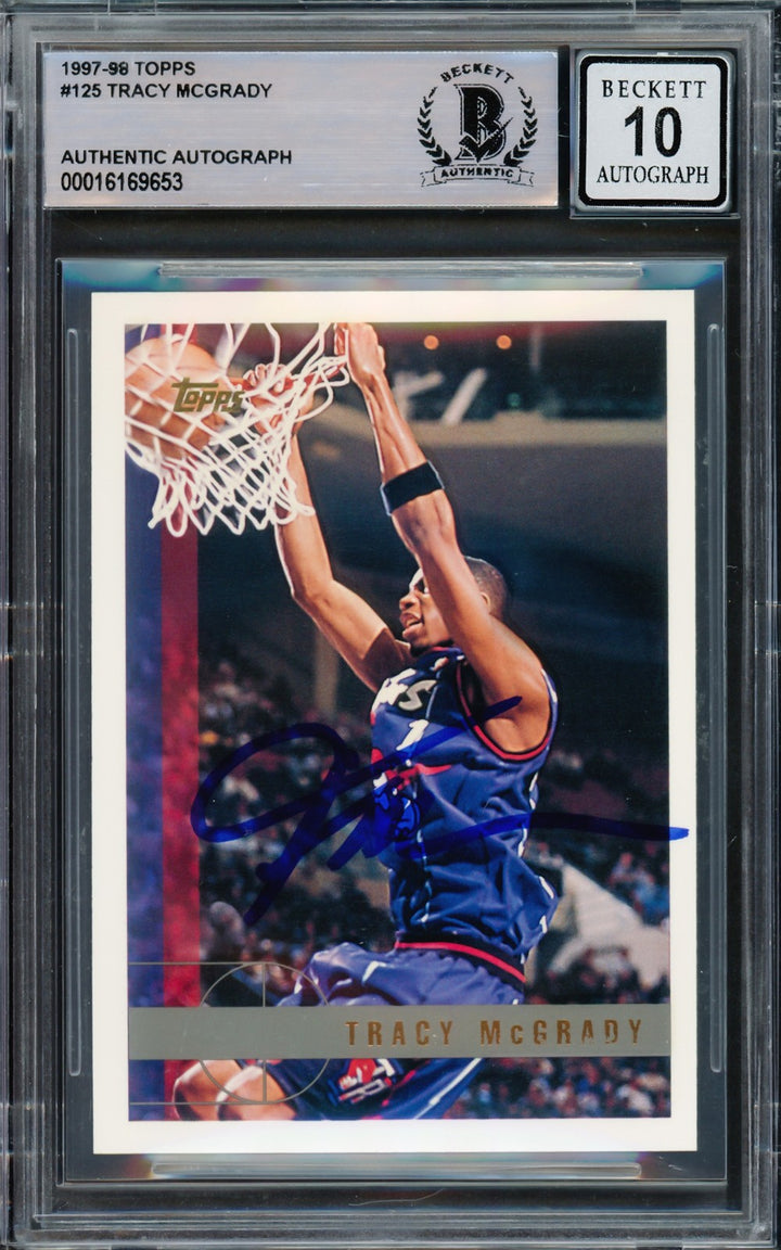 Tracy McGrady Signed 1997-98 Topps RC 125 Toronto Raptors Auto GM 10 Beckett
