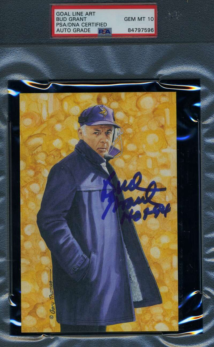 Bud Grant Gem Mint 10 PSA DNA Signed Goal Line Art Card GLAC Autograph