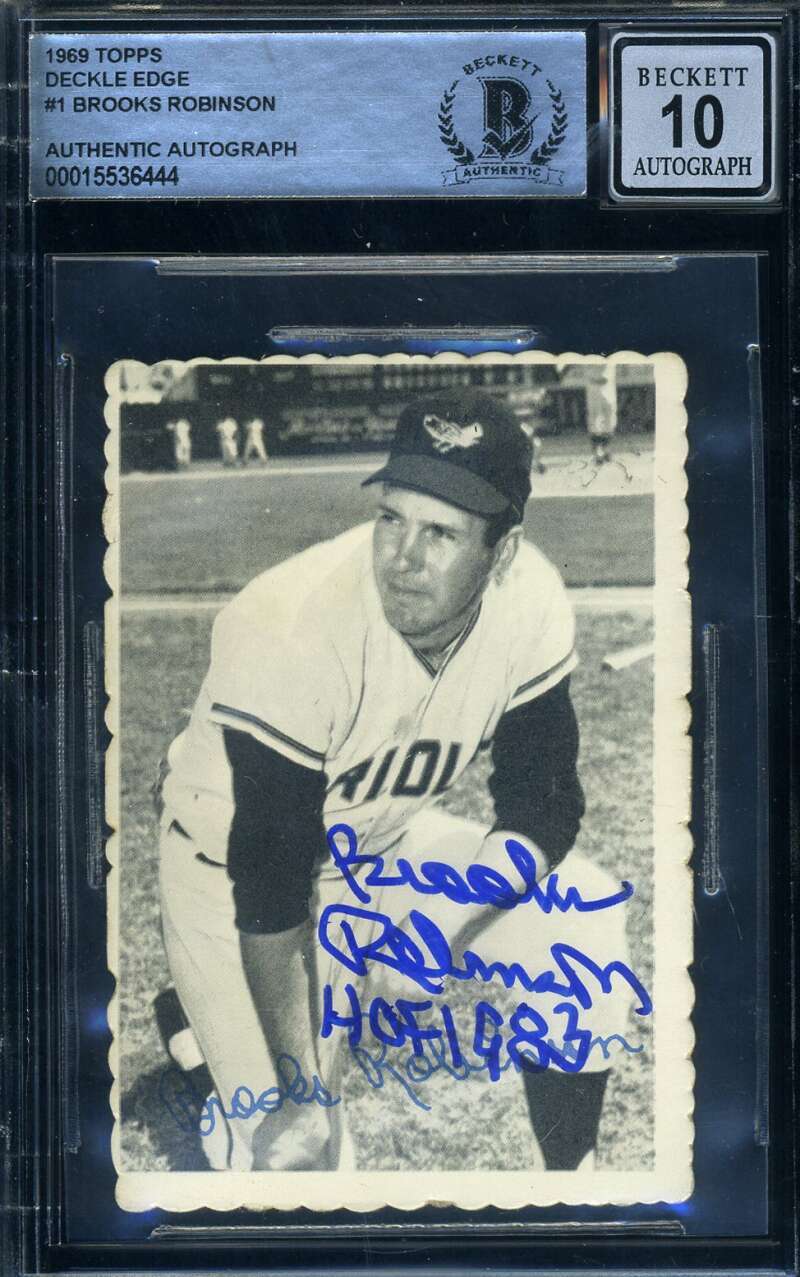 Brooks Robinson Gem Mint 10 Beckett BAS Signed 1969 Topps Deckle Edge Autograph