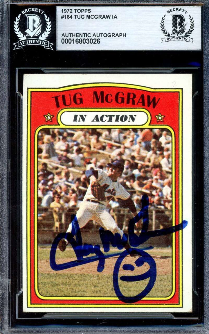 Tug McGraw Beckett BAS Signed 1972 Topps In Action Autograph