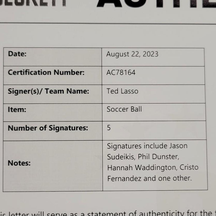 Ted Lasso Cast signed Soccer Ball Sudeikis Waddington 5 autographs ~ Beckett BAS