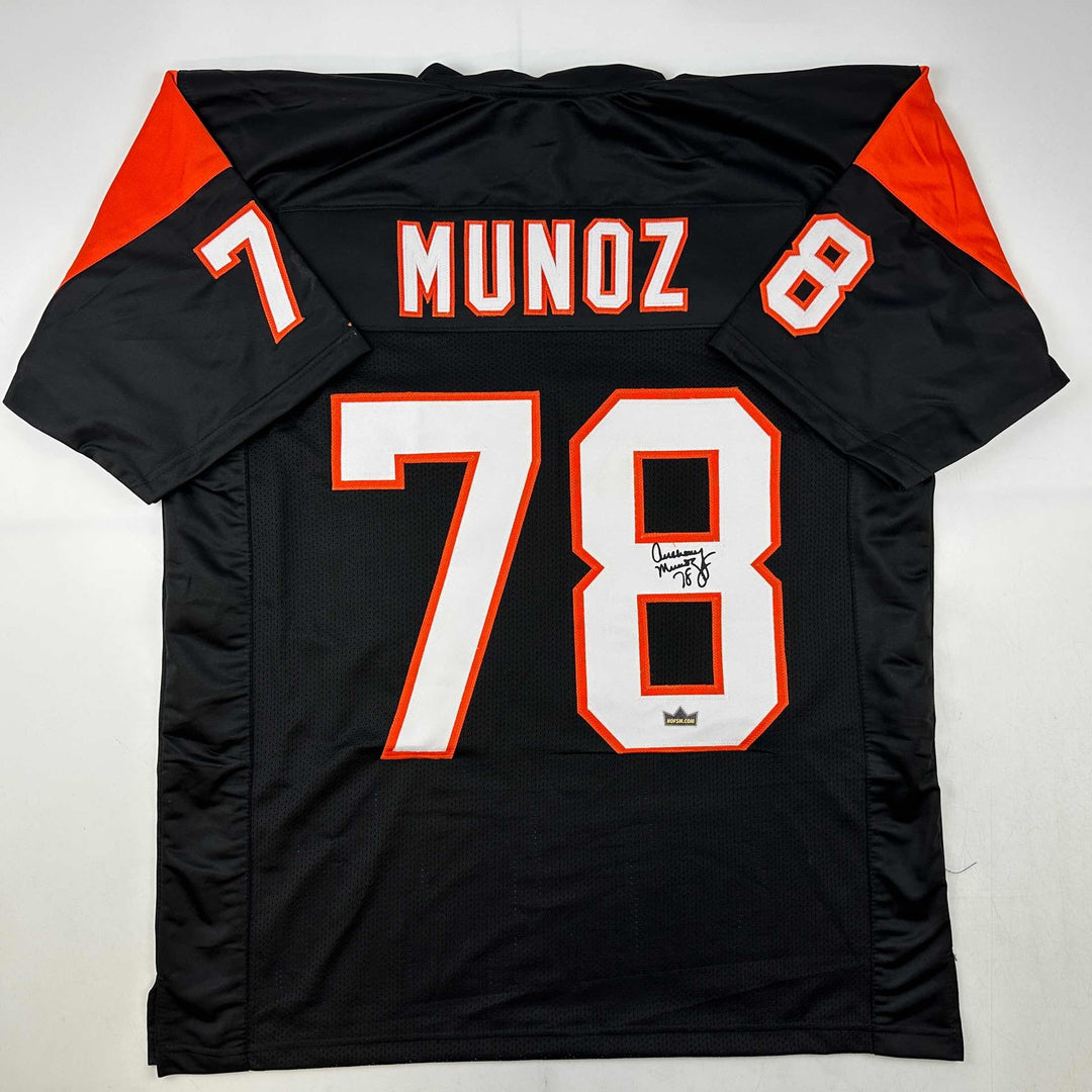 Facsimile Autographed Anthony Munoz Cincinnati Black Reprint Jersey Size Mens XL