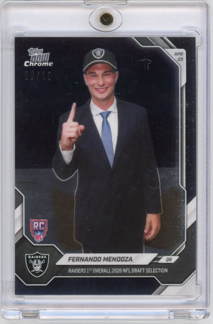 2026 Topps Now Fernando Mendoza FMEN Black Chrome /10 Draft Pick Rookie RC Card