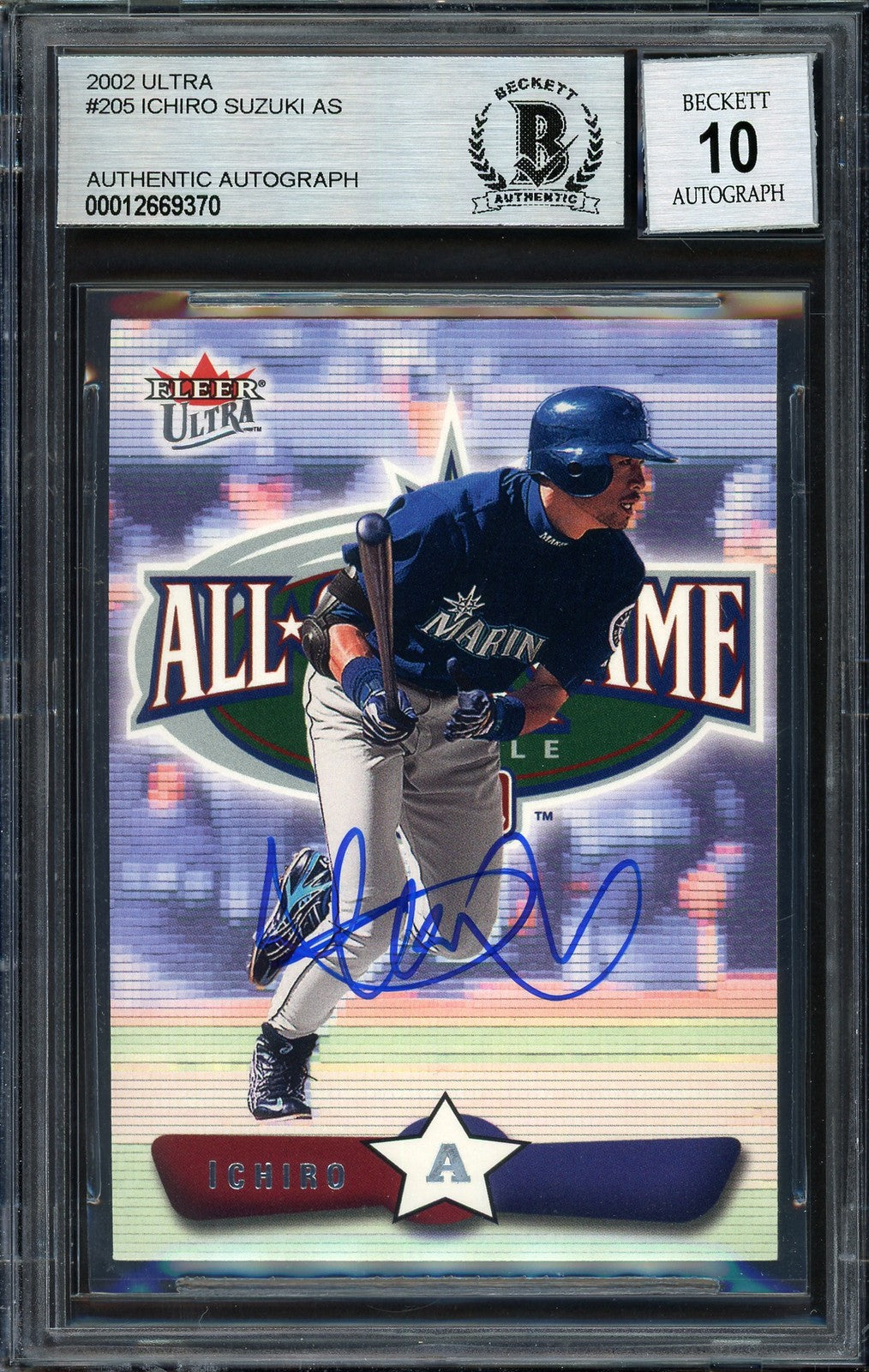 Ichiro Suzuki Signed 2002 Fleer Ultra Card 205 Seattle Mariners Auto 10 Beckett