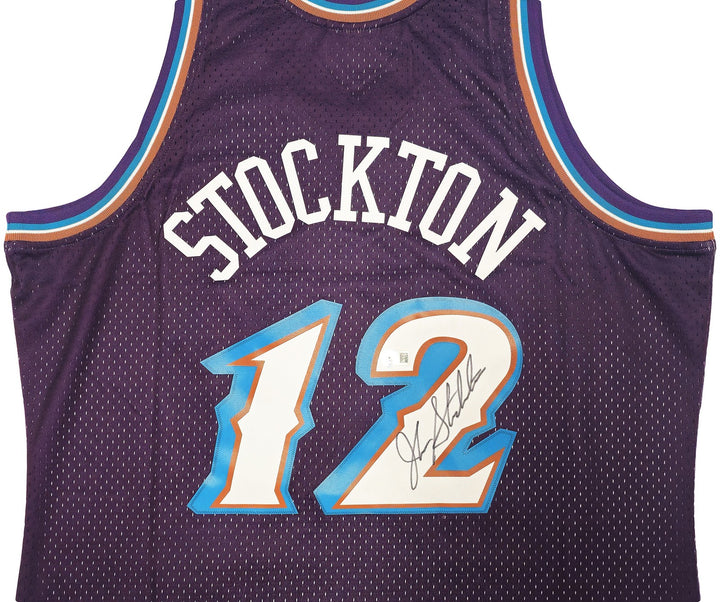 Jazz John Stockton Auto Purple Auth Mitchell Ness 96 Swingman Road Jersey XL BAS
