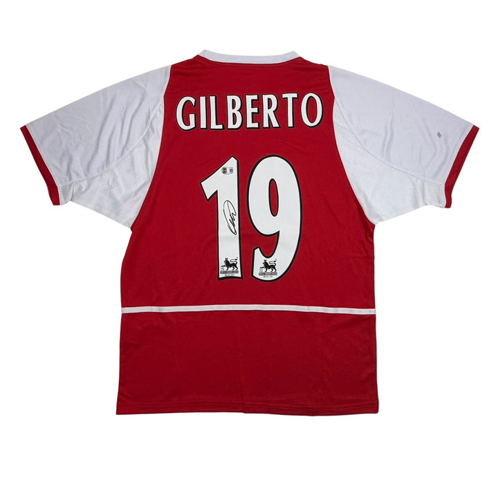 Autographed/Signed Gilberto Silva Arsenal Red Soccer Jersey Beckett BAS COA