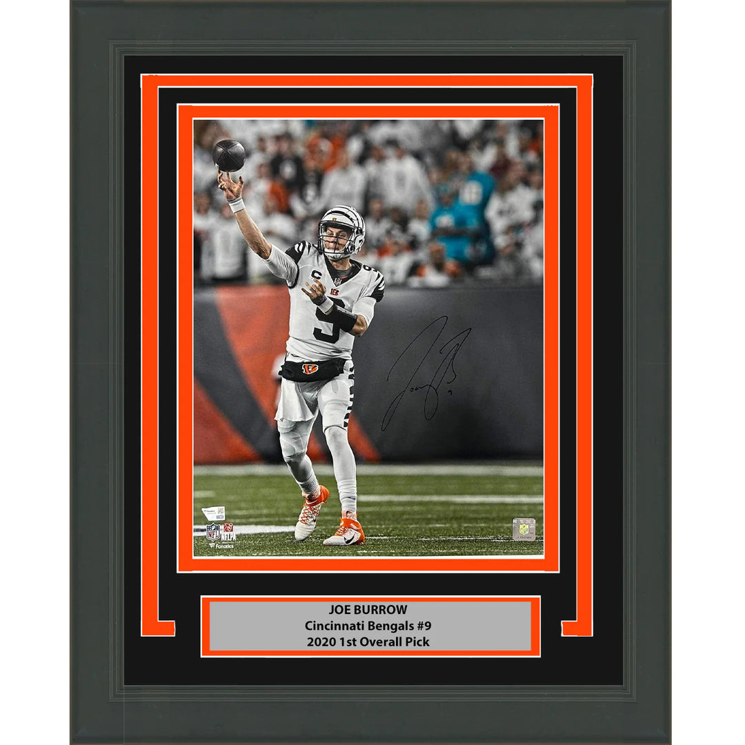 Framed Autographed/Signed Joe Burrow Cincinnati Bengals 16x20 Photo Fanatics COA