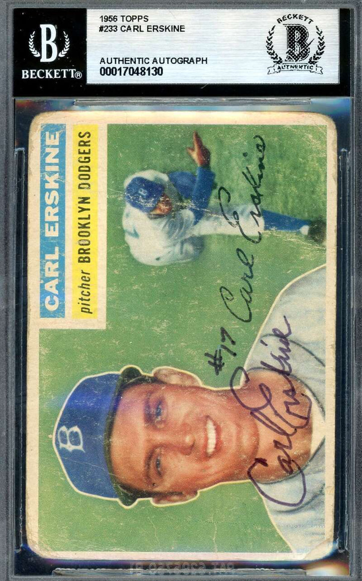 Carl Erskine Beckett BAS Signed 1956 Topps Autograph
