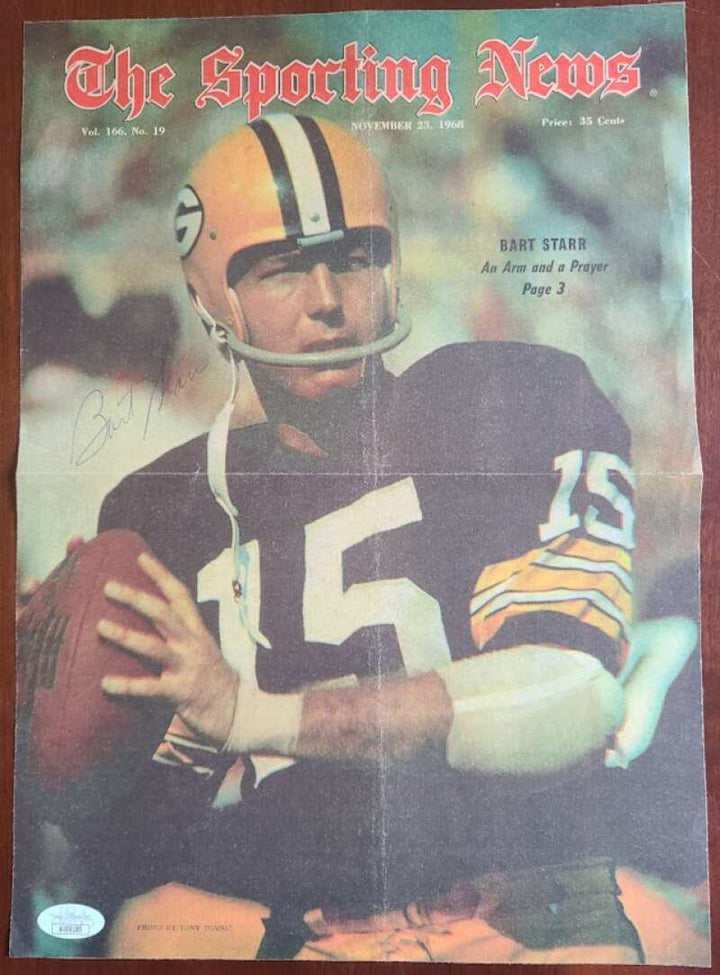 Bart Starr JSA Coa 10x14 Sporting News Cover Photo Packers Signed