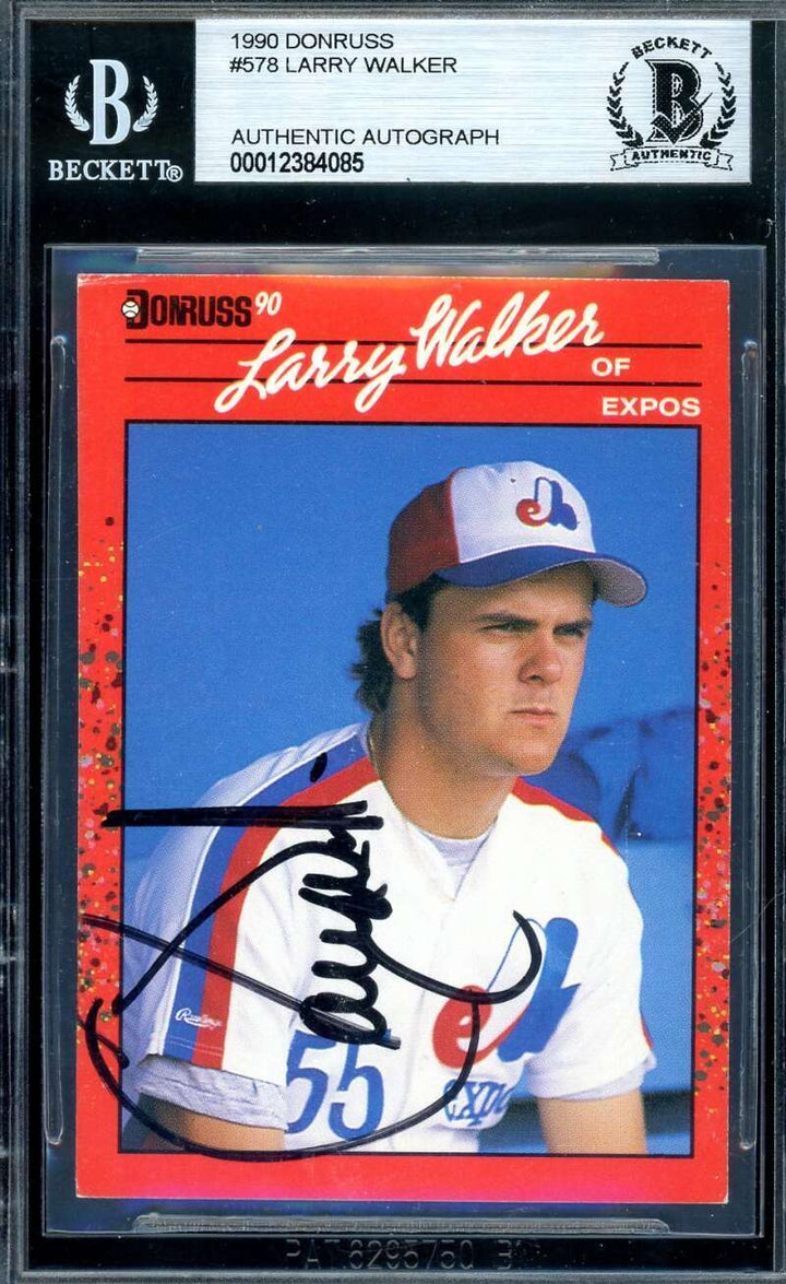 Larry Walker Beckett BAS Signed 1990 Donruss Rookie Autograph