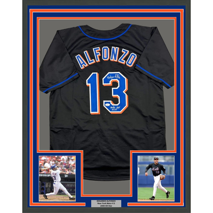 Framed Signed Edgardo Alfonzo 35x39 New York Black Jersey JSA COA
