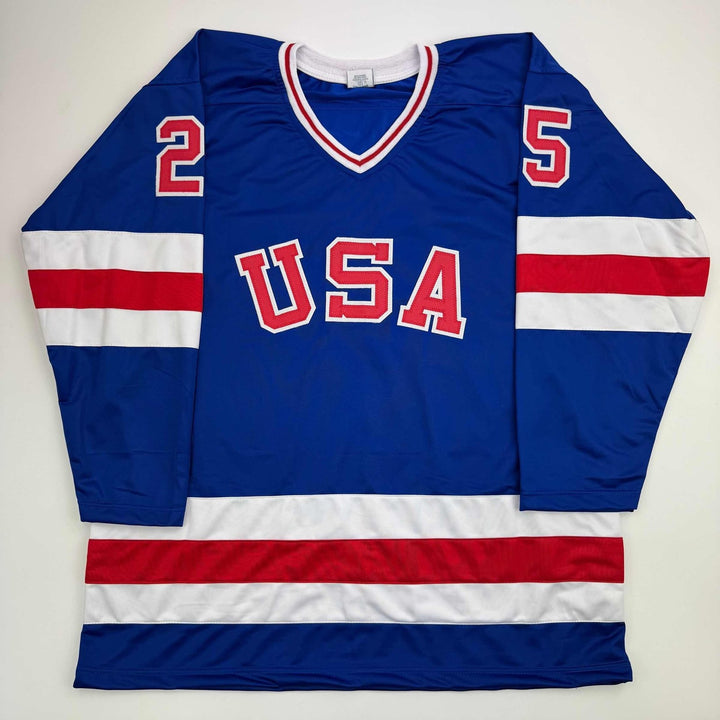 Autographed/Signed Buzz Schneider Blue USA Miracle On Ice 1980 Jersey COA